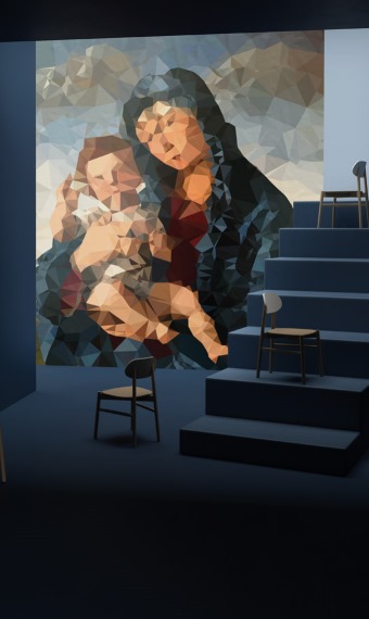 La carta da parati della collezione “Costruttiva” di Styl’Editions progettata da Gumdesign rappresenta frammentazioni del quotidiano. 