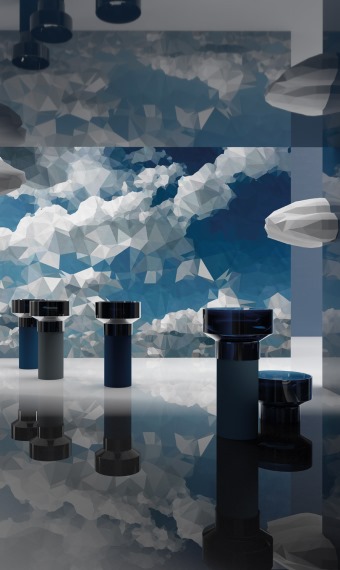 La carta da parati della collezione “Costruttiva” di Styl’Editions progettata da Gumdesign rappresenta frammentazioni del quotidiano. 