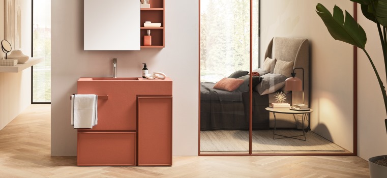 Arredamento bagno completo con Horizon System di Arblu che integra soluzioni per mobili e docce
